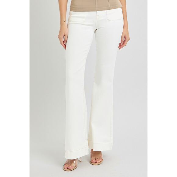 RISEN High Rise Front Patch Pocket Flare Jeans - RDP5358 Cream - Size 13/31 - Picture 4 of 6